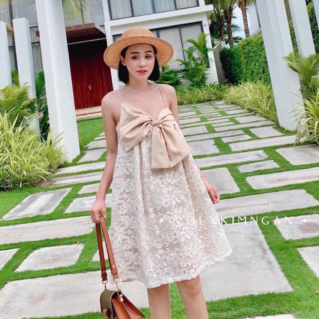 Đầm giá rẻ ❤️FREESHIP❤️ Đầm ren 2 dây nơ ngực