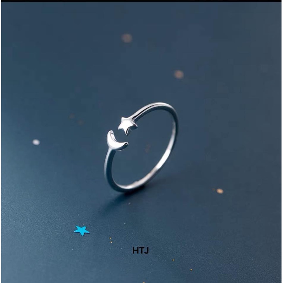 Nhẫn nữ bạc thật nhẫn trăng sao dạng hở dễ đeo - Kho sỉ bạc Nhất Linh