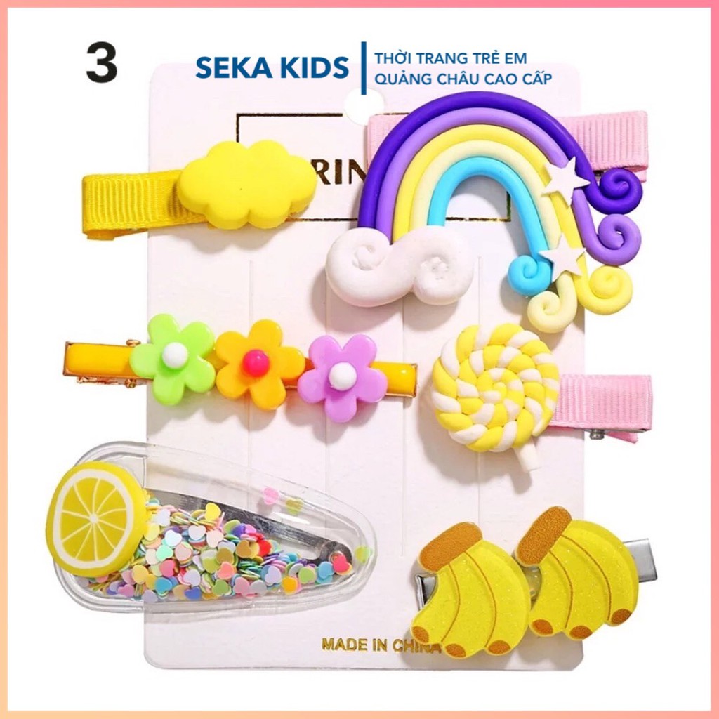 Kẹp tóc cho bé set, kẹp cầu vồng bé gái phong cách Hàn Quốc kẹp tóc mái hoạt hình cute - Seka 2105.23. CS16