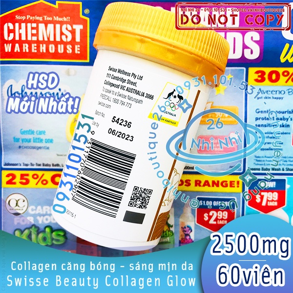 [Mã 44FMCGSALE1 giảm 10% đơn 250K] Swisse Beauty Collagen Glow With Collagen Peptides 60 Tablets - 60 viên