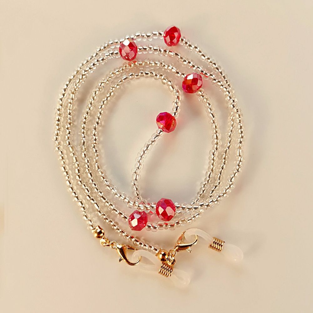 Dây Đeo Mắt Kính Trong Suốt Đính Hạt In Chữ Nhiều Màu Sắc Phong Cách Hàn Quốc