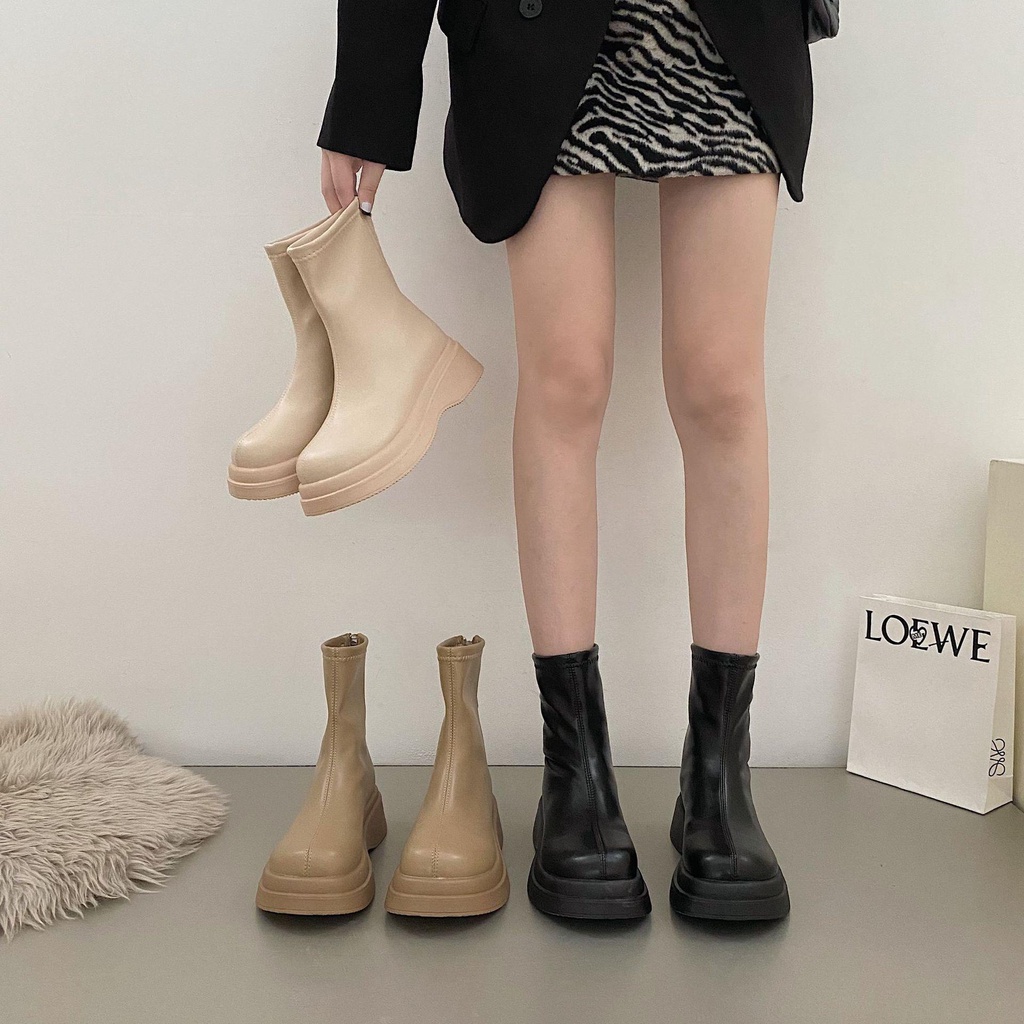 Giày bốt nữ cổ khóa kéo da nhám 3 màu đế cao năng động phong cách Hàn Quốc FLOWER G35 - nguyentrang239