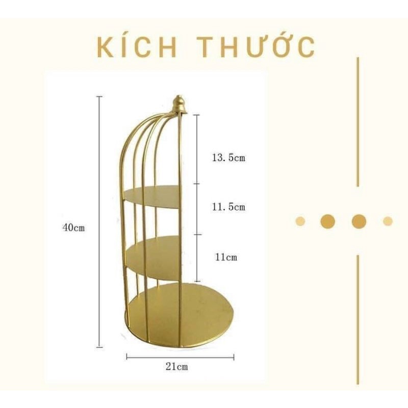 Kệ mỹ phẩm, giá đựng mỹ phẩm lồng chim 3 tầng Decor sơn vàng cao cấp