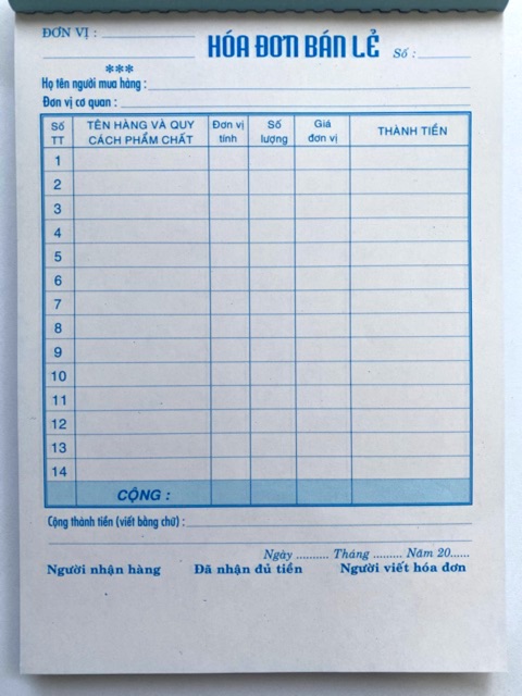 Hóa đơn 3 liên 13x19cm (50 bộ=150 tờ)