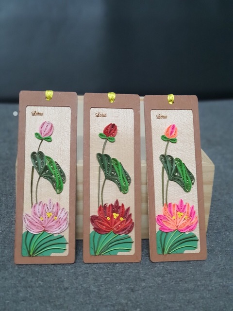 Bookmark chặn sách giấy quilling quấn nghệ thuật, lưng ốp gỗ