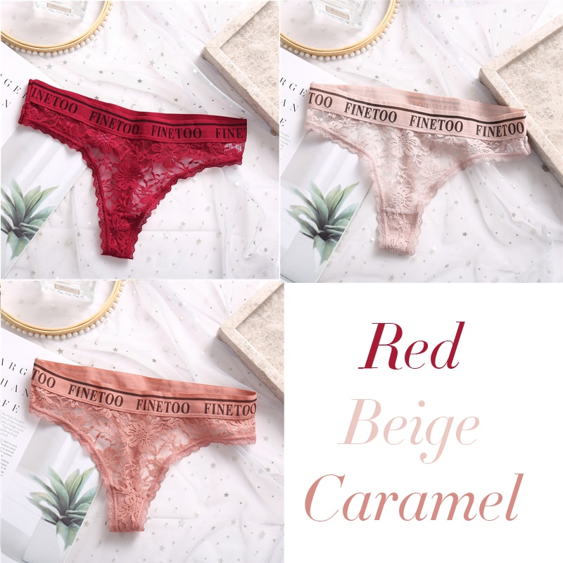 Bộ 3 cái quần lót lọt khe Finetoo vải ren spandex phong cách gợi cảm cho nữ