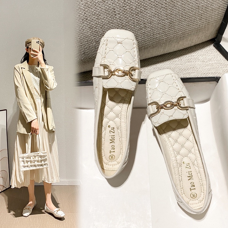 (HÀNG CÓ SẴN) Giày búp bê da bóng mũi tròn khoá xích BIG SIZE 41-43