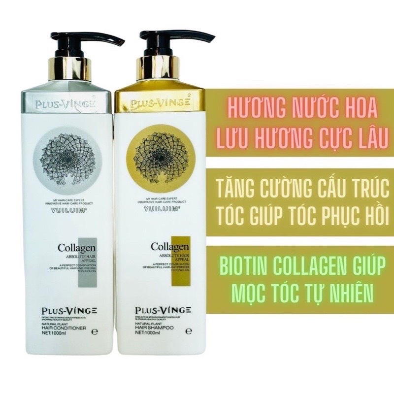 Dầu Gội Xả Collagen Vinge 1000ML | Giảm Rụng Tóc, Kích Mọc Tóc, Phục Hồi Tóc Hư Tổn | Hàng Chính Hãng