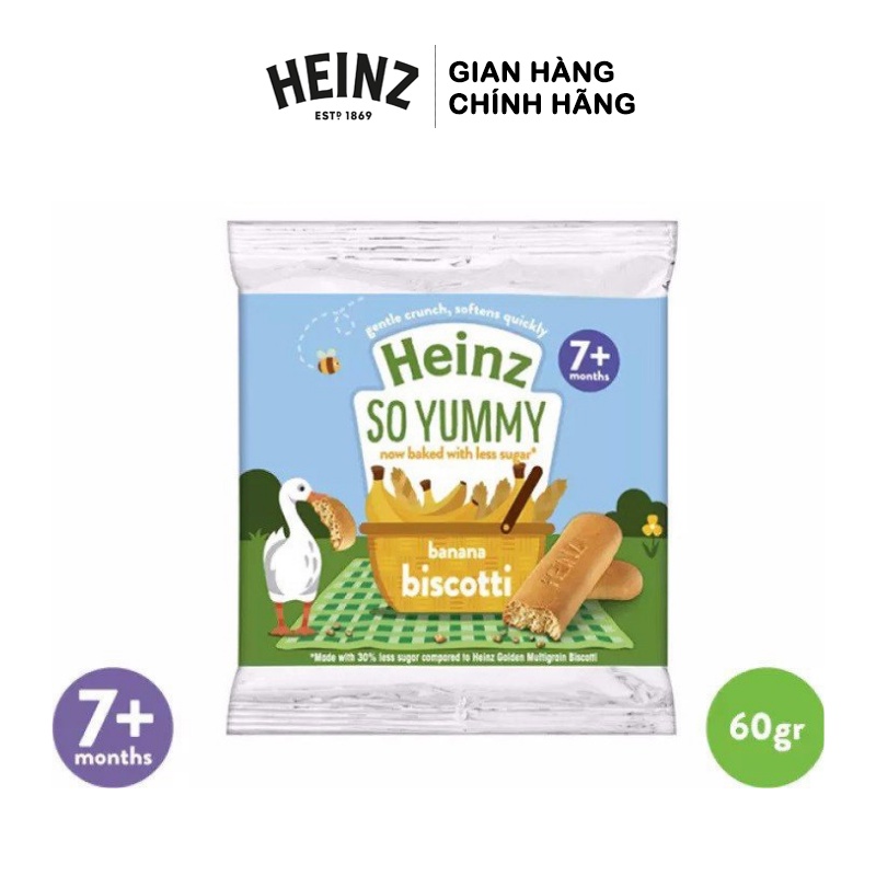 Bánh Ăn Dặm biscotti Vị Chuối HEINZ (Ít Đường) 60g (Date: 30/09/2023)