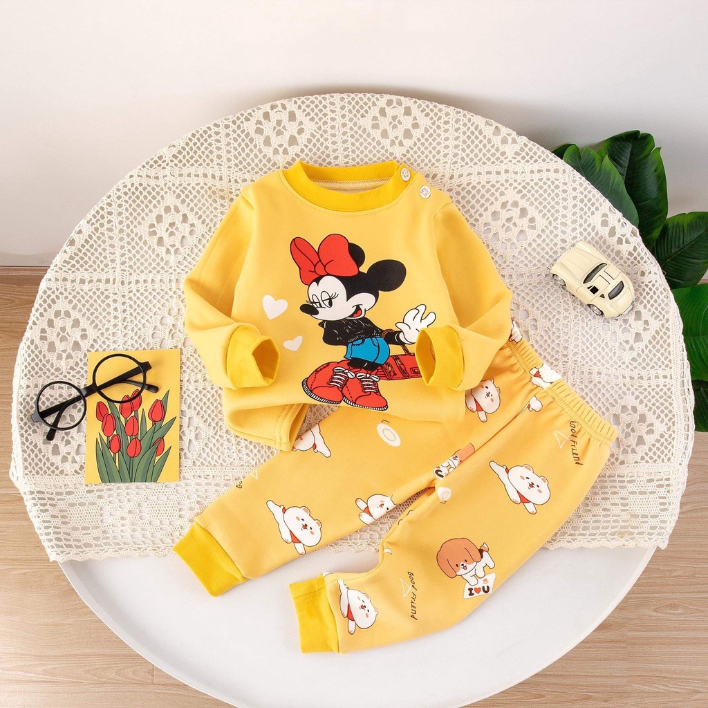 Bộ quần áo trẻ em - Bộ nỉ lót lông nhung quảng châu xuất Hàn cao cấp cho bé gái 4-6t