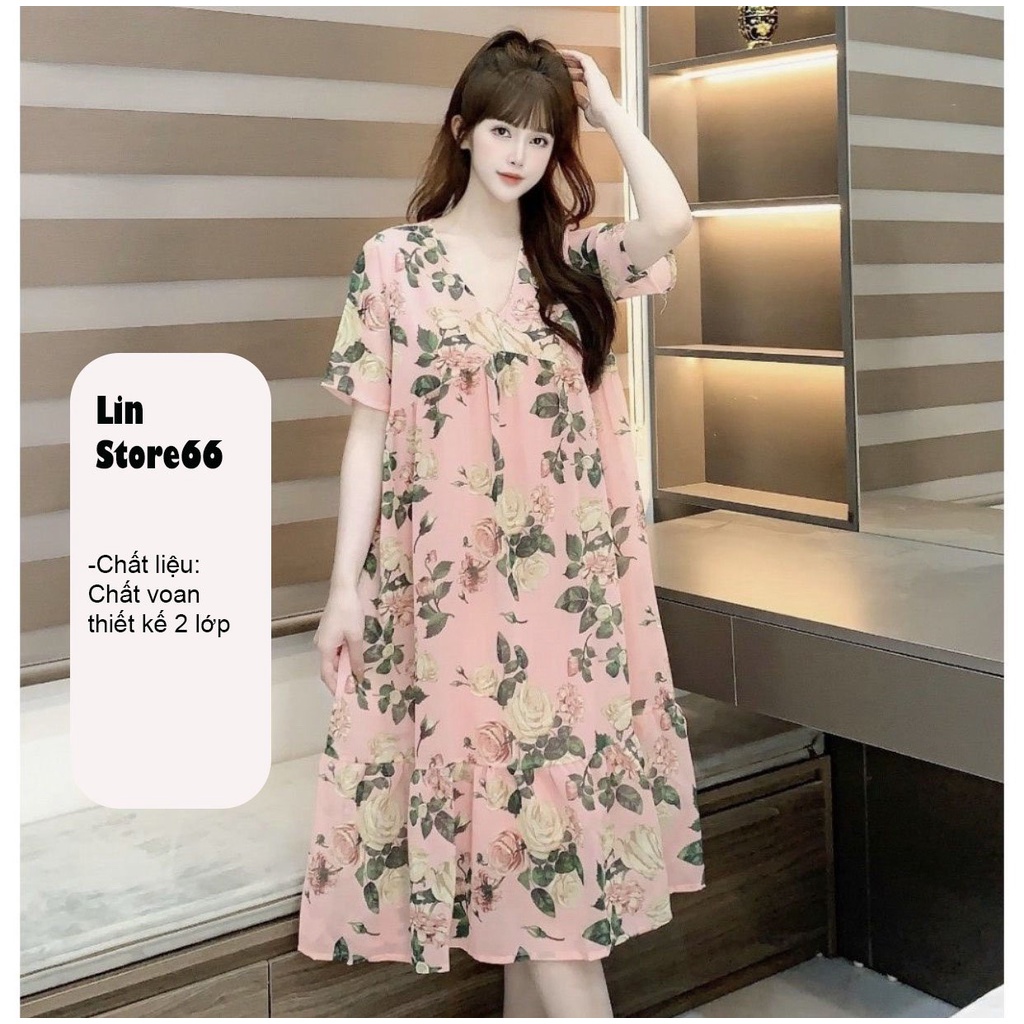Đầm Bầu Váy Bầu Chất Voan Hai Lớp,Tay Ngắn Dáng Suông Bigsize Dễ Thương Xinh Xắn A075 Lin Store66