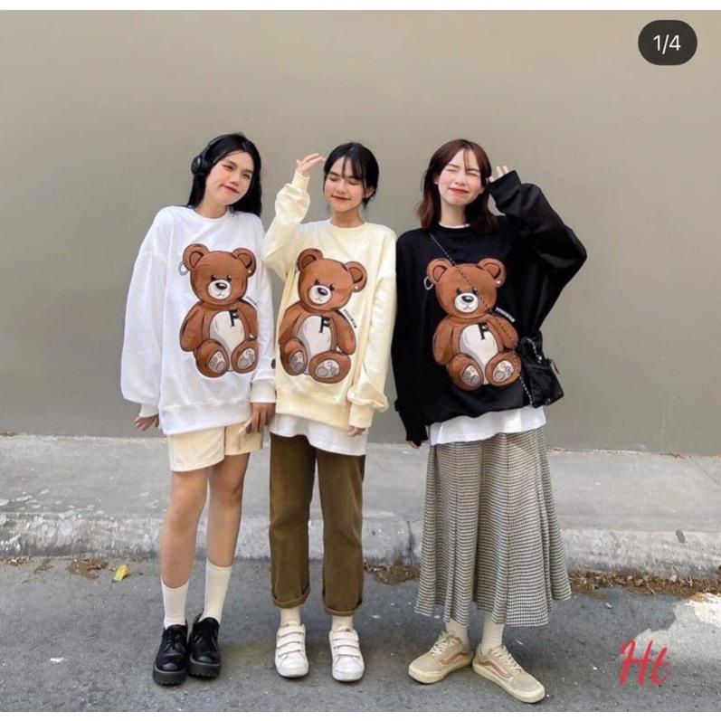Áo Sweater nỉ bông gấu nâu Hs