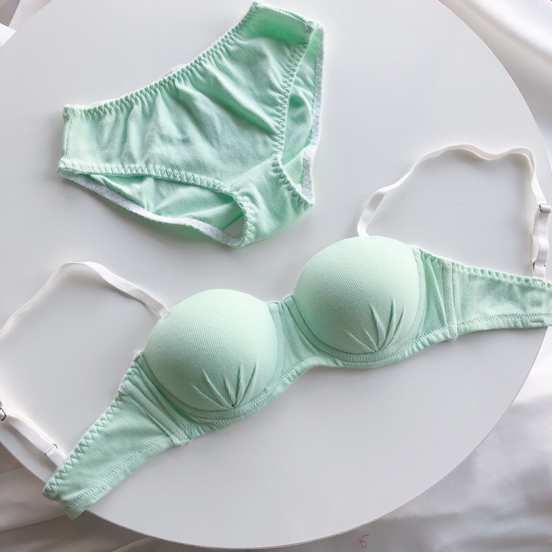 Bộ đồ lót thun tăm xanh mint pastel cup ngang CÓ MÚT