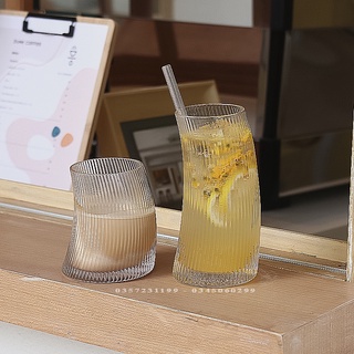 Cốc thủy tinh cong vân sọc | Ly thủy tinh cafe cong