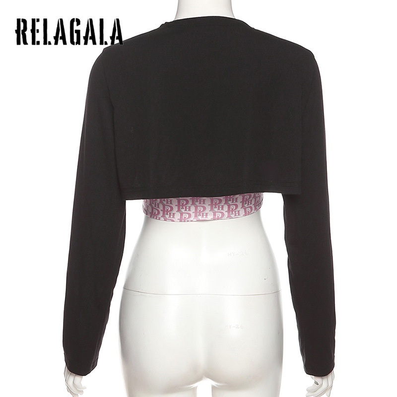 Áo Lửng Tay Dài Dáng Ôm In Họa Tiết Thời Trang Cho Nữ