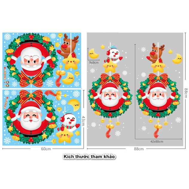 Decal trang trí Noel Hít Tĩnh Điện 2 mặt - VÒNG GIÁNG SINH NHIỀU MẪU