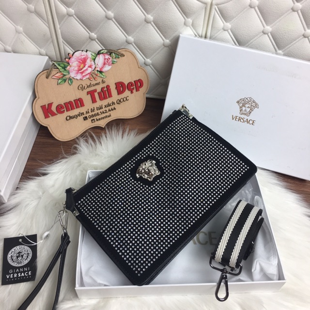 Túi cầm tay clutch đá nhiều màu có hộp kèm dây đeo chéo