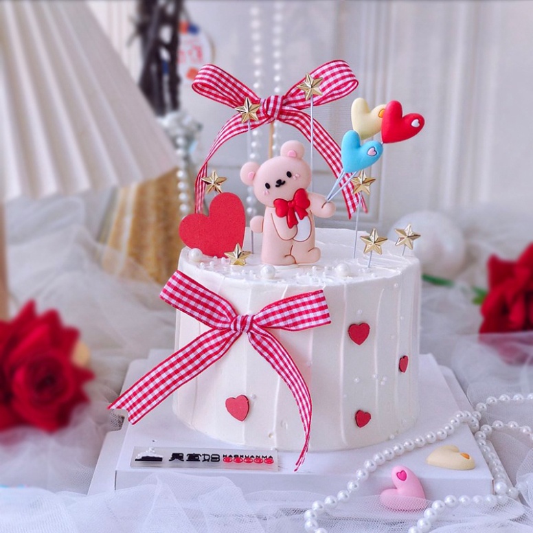 đồ trang trí bánh [FREESHIP❤️] gấu tim love nhựa dẻo loại 1