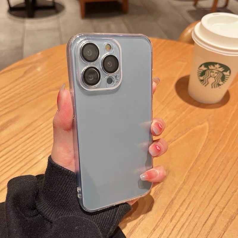Ốp lưng kính trong bảo vệ mắt camera cho iPhone 13, 13 Pro, 13 Pro Max viền dẻo chống sốc ôm máy không ố màu