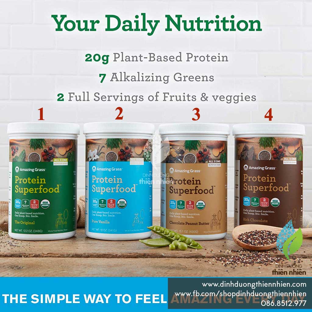 [Mã 77FMCGSALE giảm 8% đơn 500K] Bột Protein Thực Vật Hữu Cơ Amazing Grass Organic Protein Superfood Powder | BigBuy360 - bigbuy360.vn