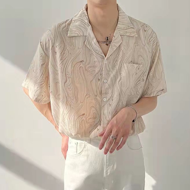 Áo Sơ Mi Tay Ngắn Họa Tiết Màu Nhuộm Thời Trang Cá Tính Cho Áo Sơ Mi Công Sở ÁO Sơ Mi Nam Cotton KiểU HàN QuốC KhôNg NhăN