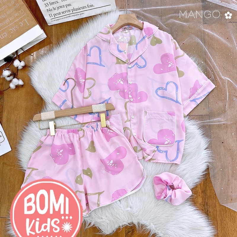 [ 16kg - 35kg ] Đồ Bộ Bé Gái Mặc Nhà Pijama Lụa Cao Cấp Tay Ngắn - Chất Liệu Lụa mềm Mịn Thoáng Mát