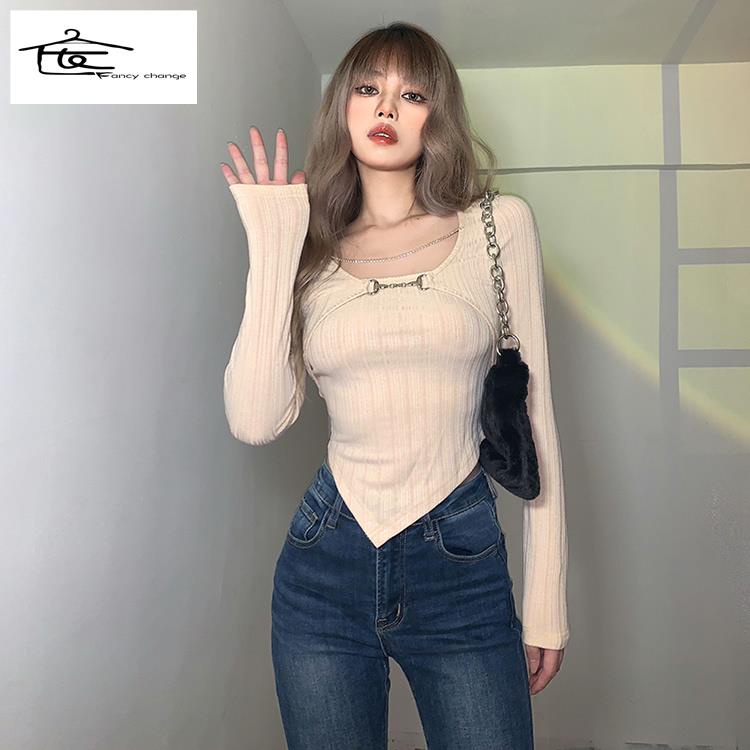 Áo Thun Tay Dài Giả Hai Lớp Màu Sắc Ngọt Ngào Thời Trang Xuân Hè Cho Nữ