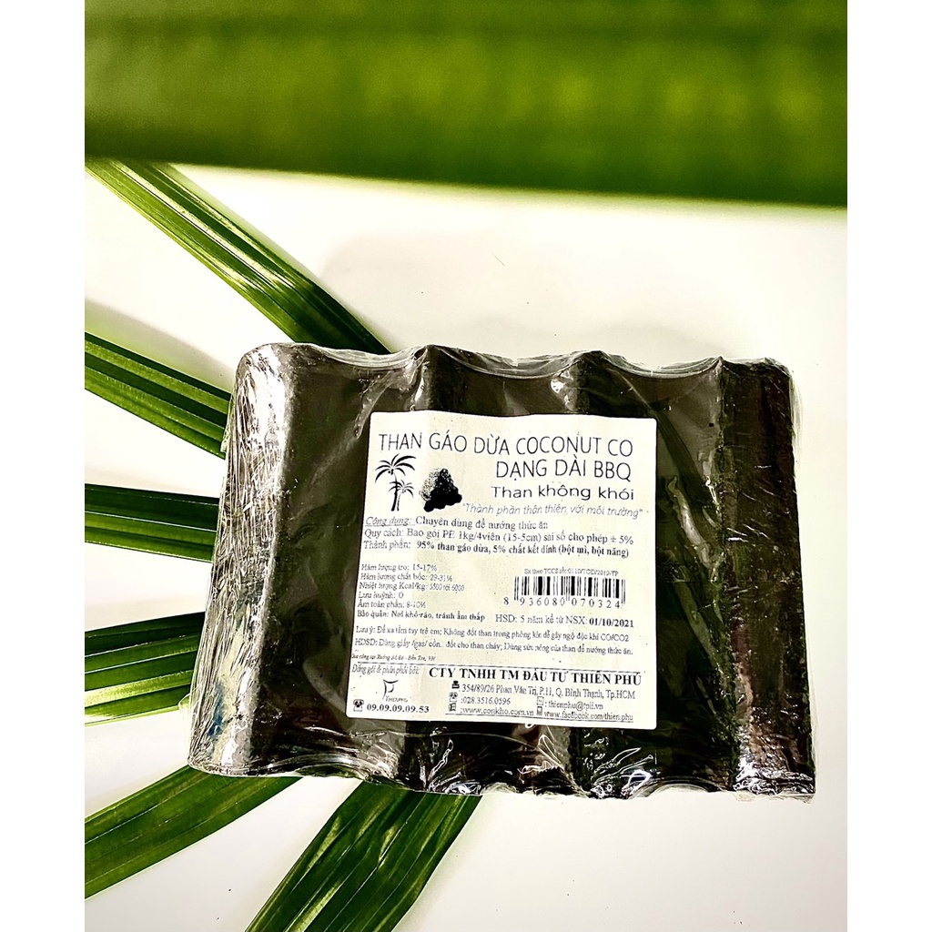 THAN GÁO DỪA COCONUT CO 1KG/GÓI DẠNG DÀI- KHÔNG KHÓI CHUYÊN DÙNG NƯỚNG BBQ HÌNH LỤC GIÁC