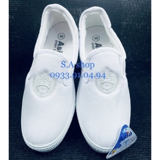 Giày thể thao xỏ/lười trắng nam asia