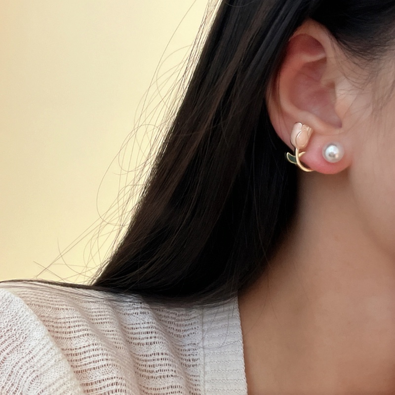 Bông Tai Mạ Bạc 925 Hình Hoa Tulip Phong Cách Hàn Quốc Cho Nữ