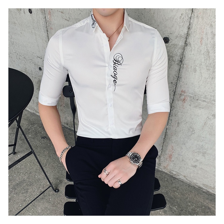 Áo Sơ Mi Nam 💚𝗙𝗥𝗘𝗘𝗦𝗛𝗜𝗣💚 áo sơ mi trắng nam thêu cổ ngực đẹp hàn quốc Thoáng Mát, Không Nhăn