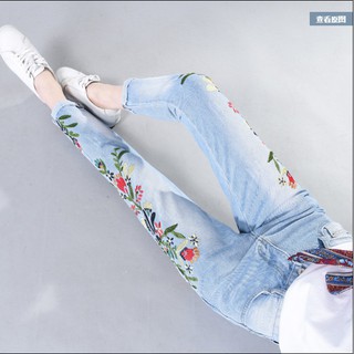 [Hàng Quảng Châu] Quần Jeans Thêu Hoa