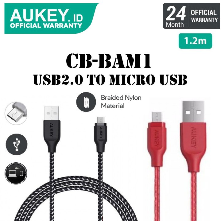 Dây Cáp Sạc Aukey Cb-Bam1 Chuyển Đổi Usb-A 2.0 Sang Micro Usb 1.2m