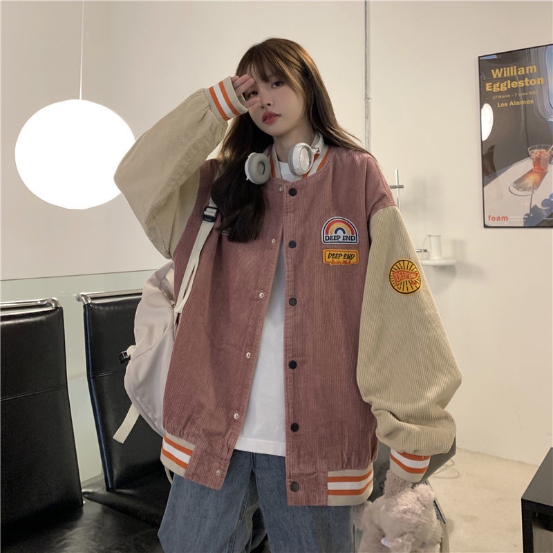 Áo Khoác Bóng Chày Tay Dài Dáng Rộng Vải Nhung Mỏng Phối Màu Thời Trang Hàn Quốc 2022 Mới