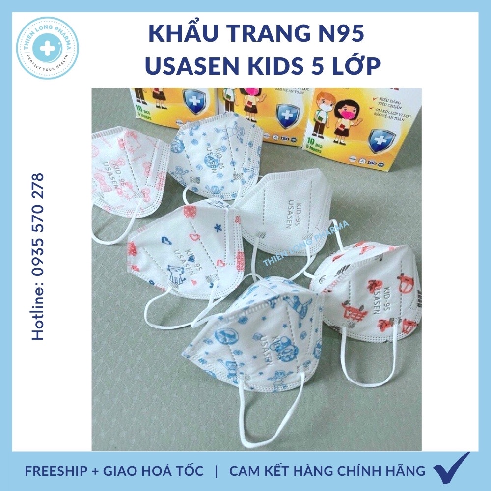 Khẩu trang trẻ em N95 TM KIDS [Hộp 10 cái] khẩu trang y tế em bé kháng khuẩn chống tia UV có hoạ tiết