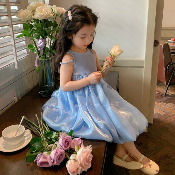 Đầm Công Chúa Không Tay Hở Vai Phong Cách Hàn Quốc Ngọt Ngào Dành Cho Bé Gái