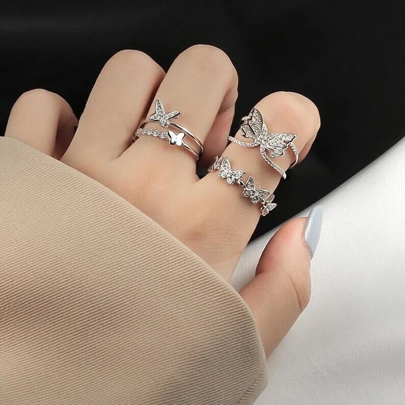 Nhẫn Hình Bướm Đính Đá Pha Lê Phong Cách Thời Trang Hàn Quốc Dành Cho Nữ