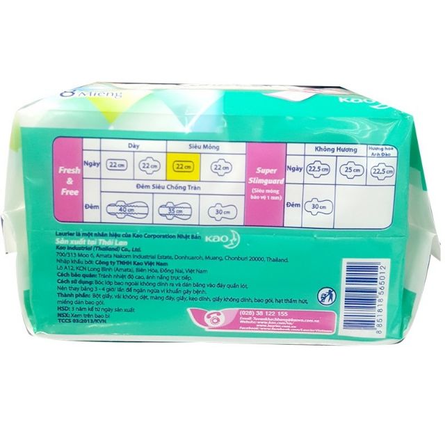 Băng vệ sinh siêu mỏng cánh Laurier Fresh & Free 8 miếng
