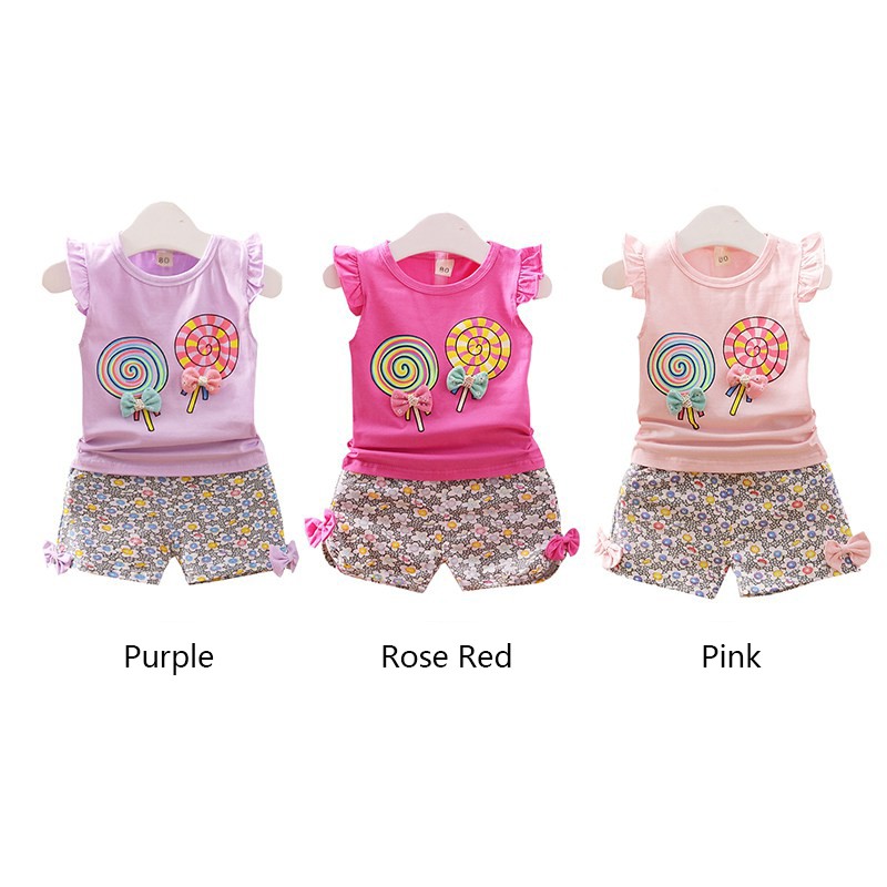 Set áo thun kèm quần short in hoa xinh xắn dành cho bé gái
