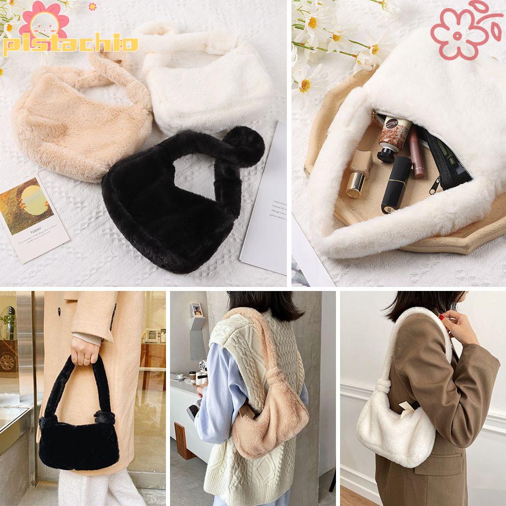 Túi đeo vai bằng vải lông mềm mại màu trơn tùy chọn thời trang mùa đông