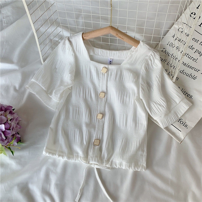 Áo Voan Cổ Vuông Thời Trang Mùa Hè Pháp Ngọt Ngào Cho Nữ