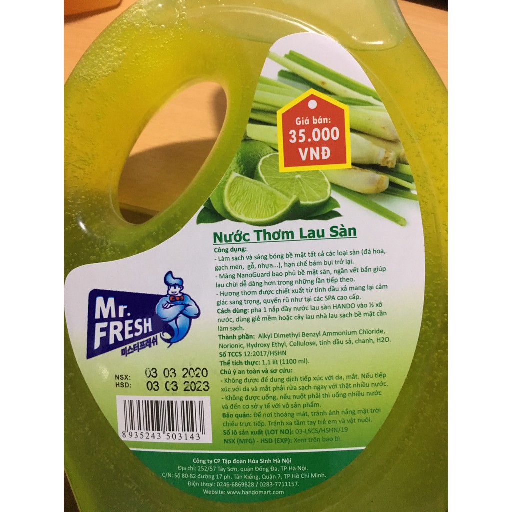 Nước thơm lau sàn Mr.Fresh 1.1L Hương Chanh sả - Đuổi ruồi muỗi côn trùng