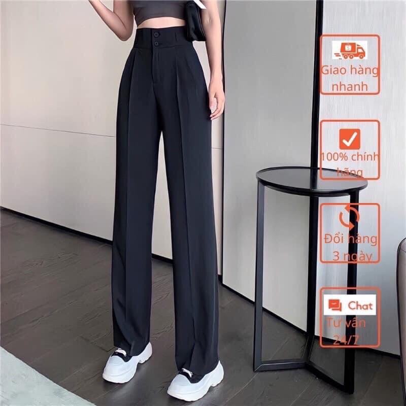 Quần ống suông nữ bigsize lưng cao - Quần culottes dài 100cm cạp bản to 7 phân 2khuy siêu Hot