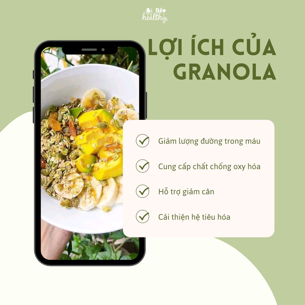 Ngũ cốc ăn kiêng không đường granola vị matcha 6 loại hạt - Bếp healthy Hà Nội