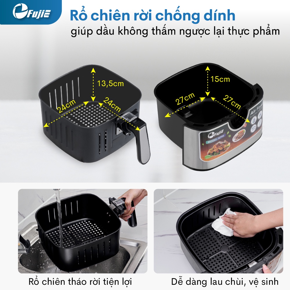 Nồi chiên không dầu 9.2 Lít điện tử nhập khẩu FujiE AF9D tự ngắt, nồi chiên ko dầu 9.2L 16 chế độ nấu cài đặt nhiệt độ