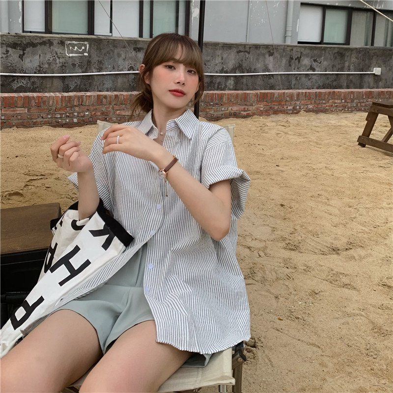 Áo Sơ Mi Kẻ Cộc Tay Nữ Vải Kate 🦋 Áo Somi Nữ Ulzzang Dáng Dài 2 Màu 🦋 | WebRaoVat - webraovat.net.vn