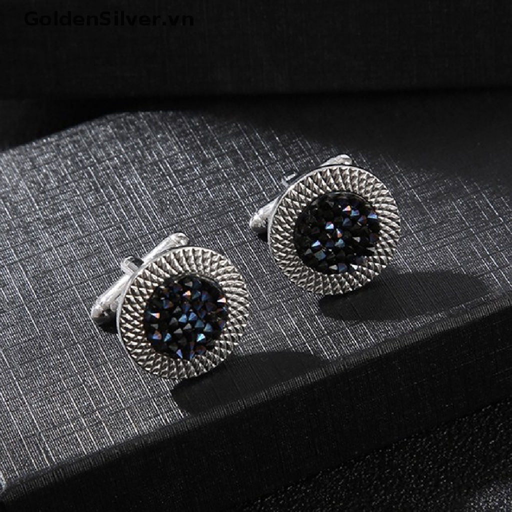Khuy Măng Sét Đính Đá Zircon Tròn Màu Vàng Bạc Kiểu Pháp Cổ Điển Mới Cho Nam