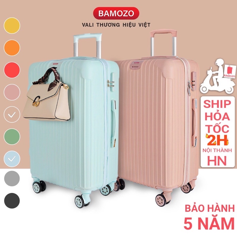Vali Kéo Du Lịch Thời Trang xách tay thời trang, Nhựa Abs Pc cao cấp sọc dọc bo góc sắt có móc khuy treo đồ