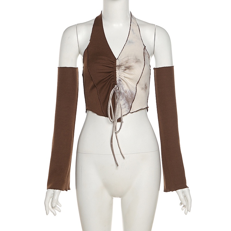 DUNEA Áo sát nách cổ chữ v màu tương phản thời trang quyến rũ cho nữ