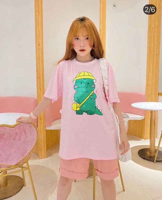Áo thun nữ tay lỡ khủng long 4 màu unisex size m,l oversize tay lỡ form rộng cotton DƯ TÚ LỆ